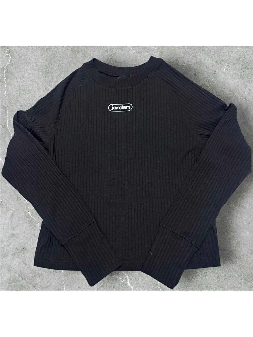 Jordan Flight Women's Black Ribbed Knit Crew Neck Long Sleeve Stretch Top XL